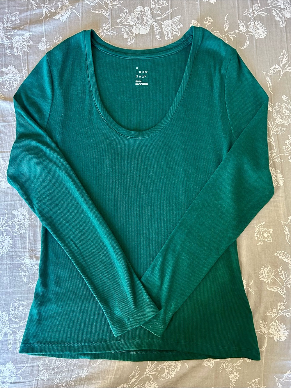 Green Long Sleeve Scoop Neck Top - a new day